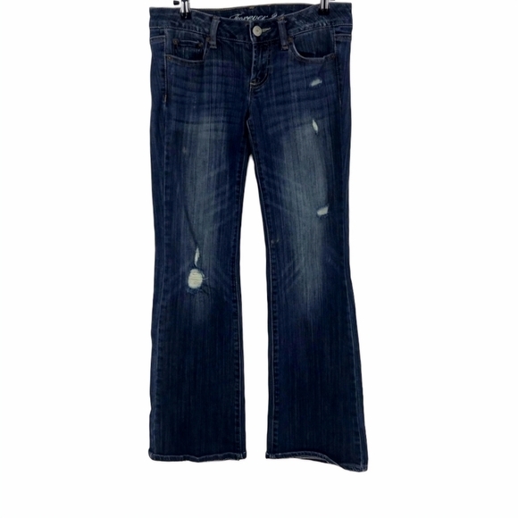 Forever 21 Distressed Dark Wash Boot Cut Jeans Size 27 - Picture 1 of 8